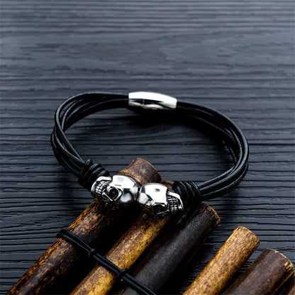 Black Double Skull Bracelets for and / Stainless Steel Bangle Jewelry