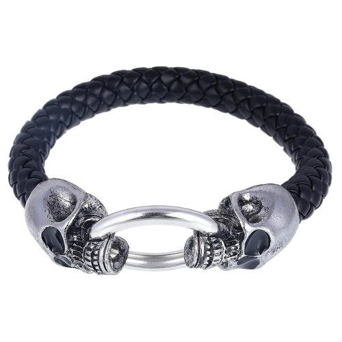 Bracelets With Metal Skull and Dragon Head / Handmade Leather Jewelry for