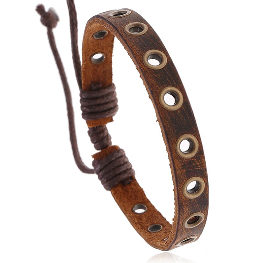 Brown Leather Bracelet / Adjustable Bangles for and