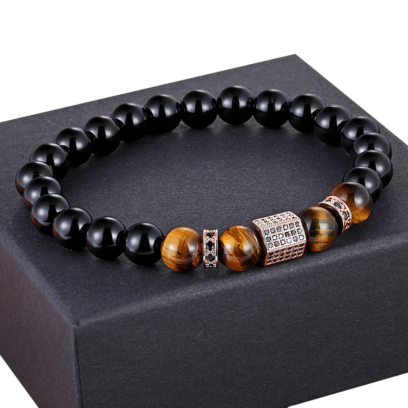 Cubic Zircon Bracelet for / Matte Onyx Stone and Tiger Eye Combination Jewelry