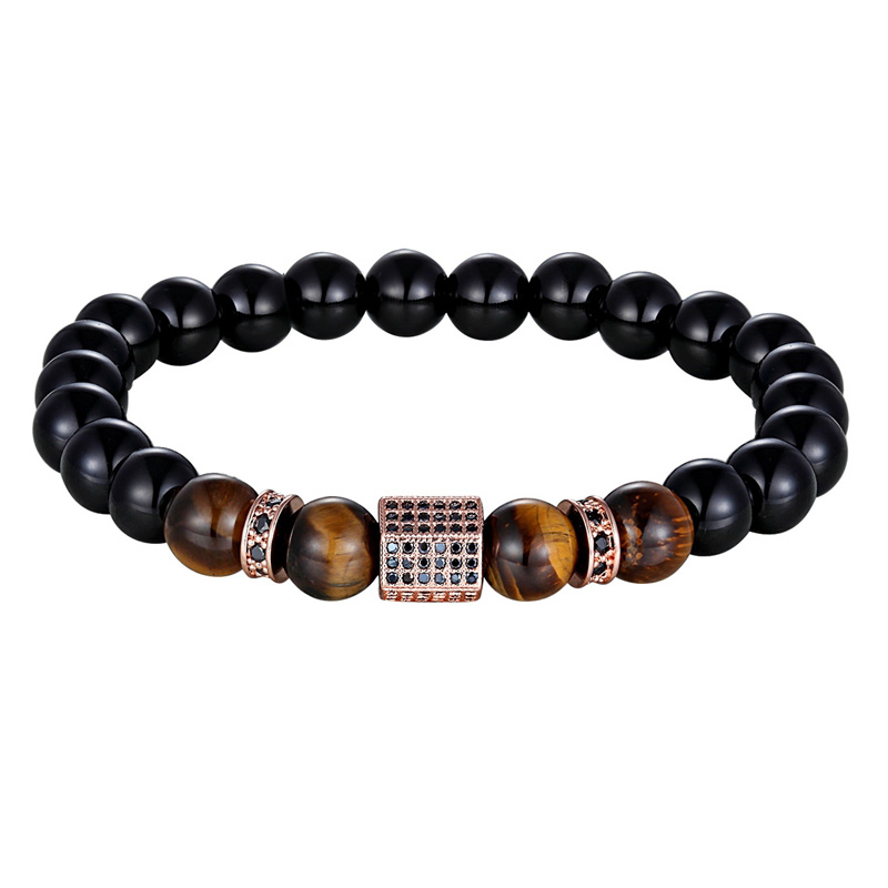 Cubic Zircon Bracelet for / Matte Onyx Stone and Tiger Eye Combination Jewelry