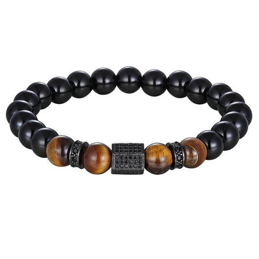 Cubic Zircon Bracelet for / Matte Onyx Stone and Tiger Eye Combination Jewelry