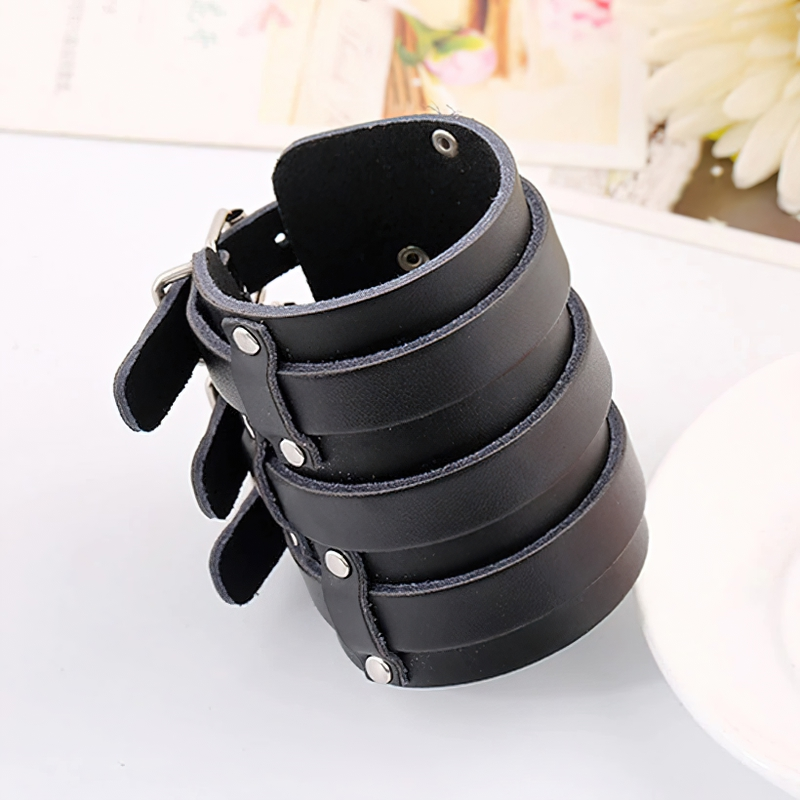Genuine Leather Bracelet in Punk Style / Wide Cuff Charm Bracelet