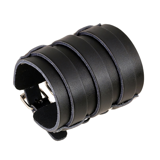 Genuine Leather Bracelet in Punk Style / Wide Cuff Charm Bracelet
