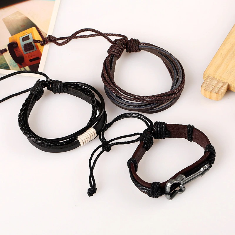 Genuine Leather With Guitar / Multi-layer Punk Bracelets With Braided Rope