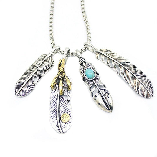 Leaf Long Pendant Necklaces Stainless Steel / Brave Feather in Alt Accessories