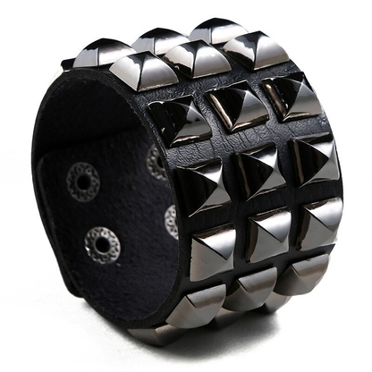 Leather Bracelet and / Wide Cuff Bracelet in Punk Rock Style