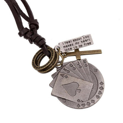Leather Necklaces / Metal Poker Card Cross Chunky Pendant in Rock Style Jewellery