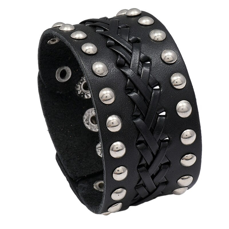 Male Genuine Leather Bracelet of Manual Weave / Wide Bangles in Punk Rock Style