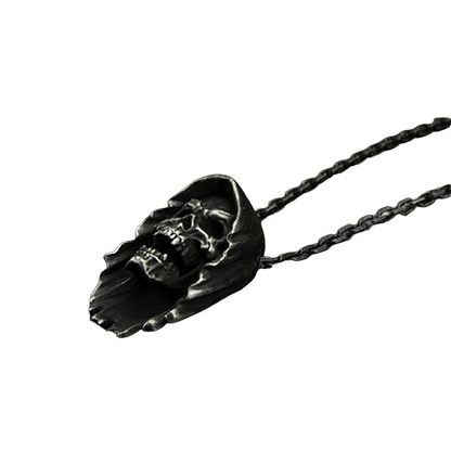 Pendant Skeleton Skull in Hood / Stainless Steel Necklace / Goth Jewelry