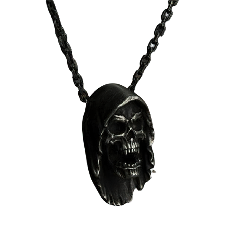 Pendant Skeleton Skull in Hood / Stainless Steel Necklace / Goth Jewelry