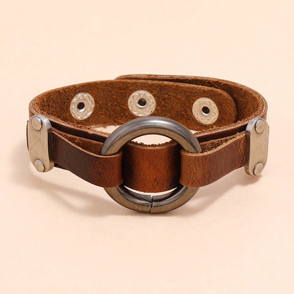 Pu Leather Bracelet With Rivets in Punk Style / Cool Bracelets With Alloy Circle for Biker