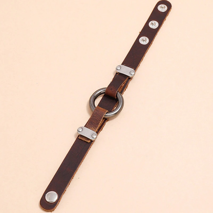 Pu Leather Bracelet With Rivets in Punk Style / Cool Bracelets With Alloy Circle for Biker