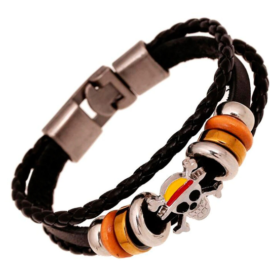 Pu Leather Bracelet With Skull / Punk Bangle Handmade With Bead and Alloy