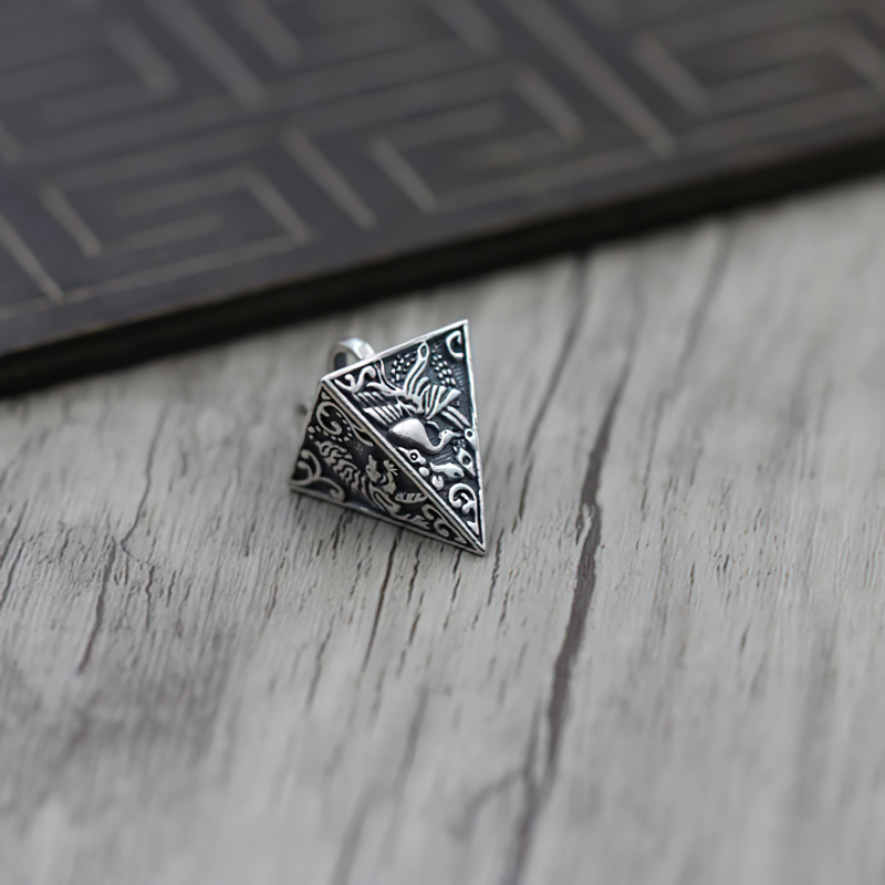 Silver Pendant in Form Pyramid With Animals / Jewelry of Thai Silver S925