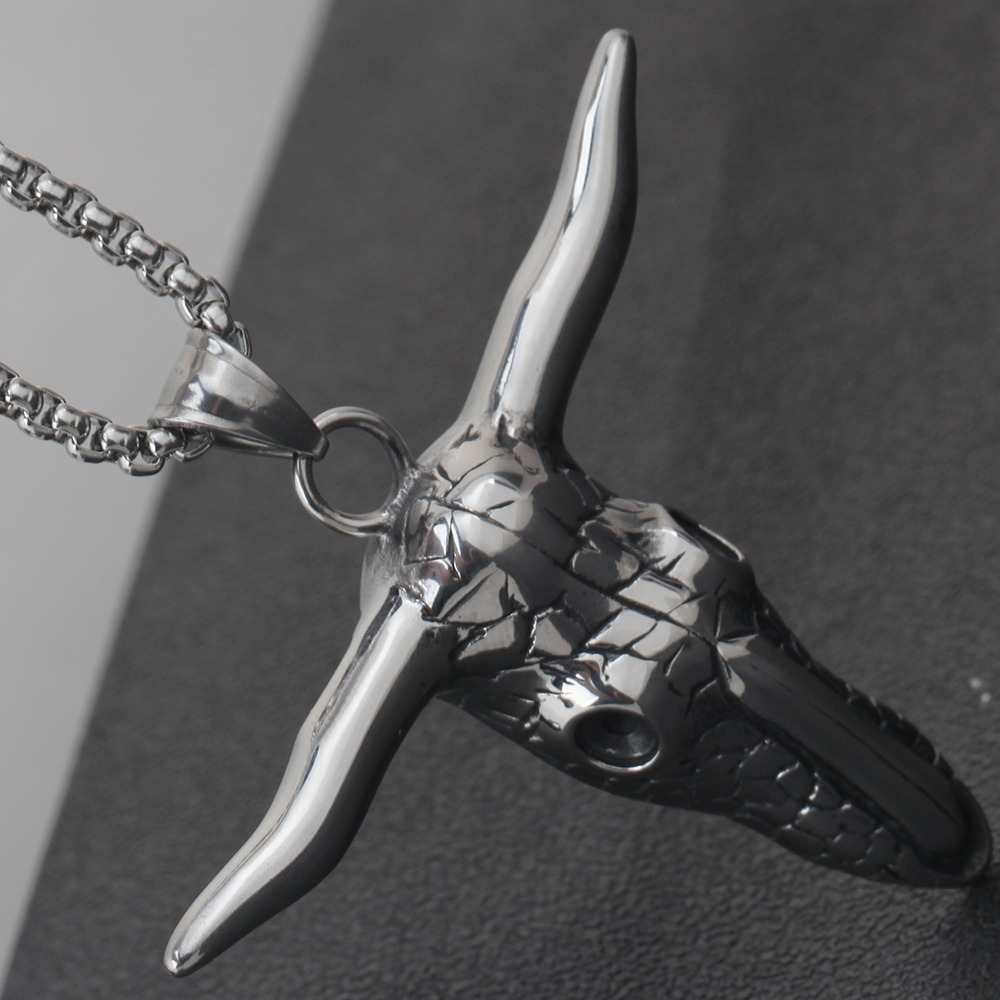 Stainless Steel Bull Head Shape Pendant Necklace / Alternative Fashhion Jewelry