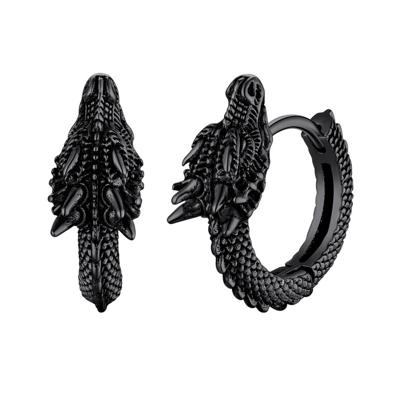 Stainless Steel Dragon Hoop Earrings / Cool Animal Earrings in Punk Style
