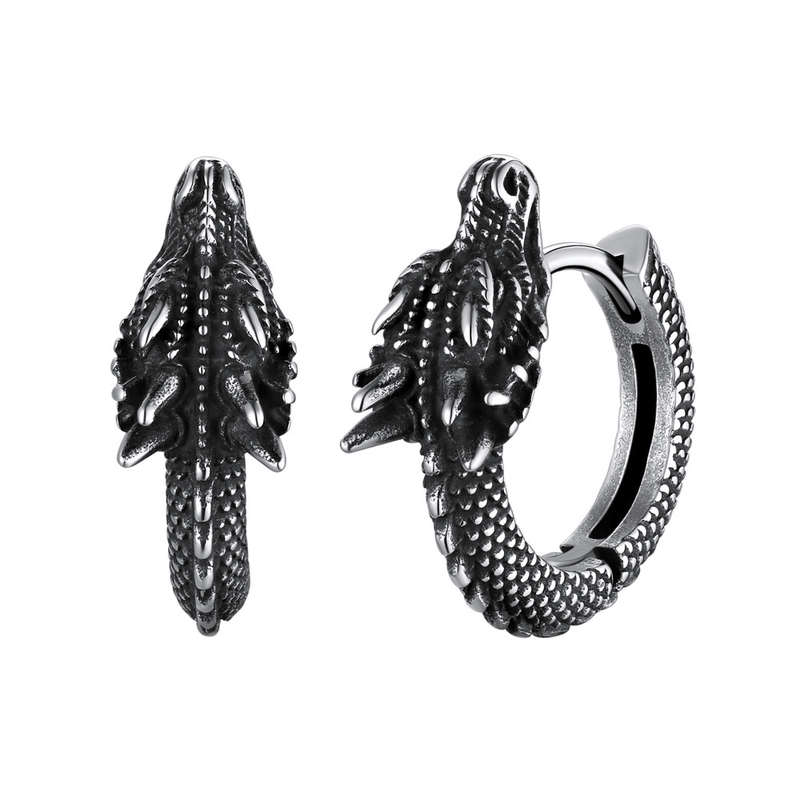 Stainless Steel Dragon Hoop Earrings / Cool Animal Earrings in Punk Style