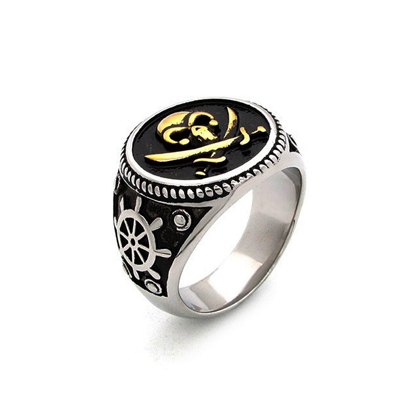 Stainless Steel Male Ring / Silver Skull Ring / Pirate Ring With Skeleton