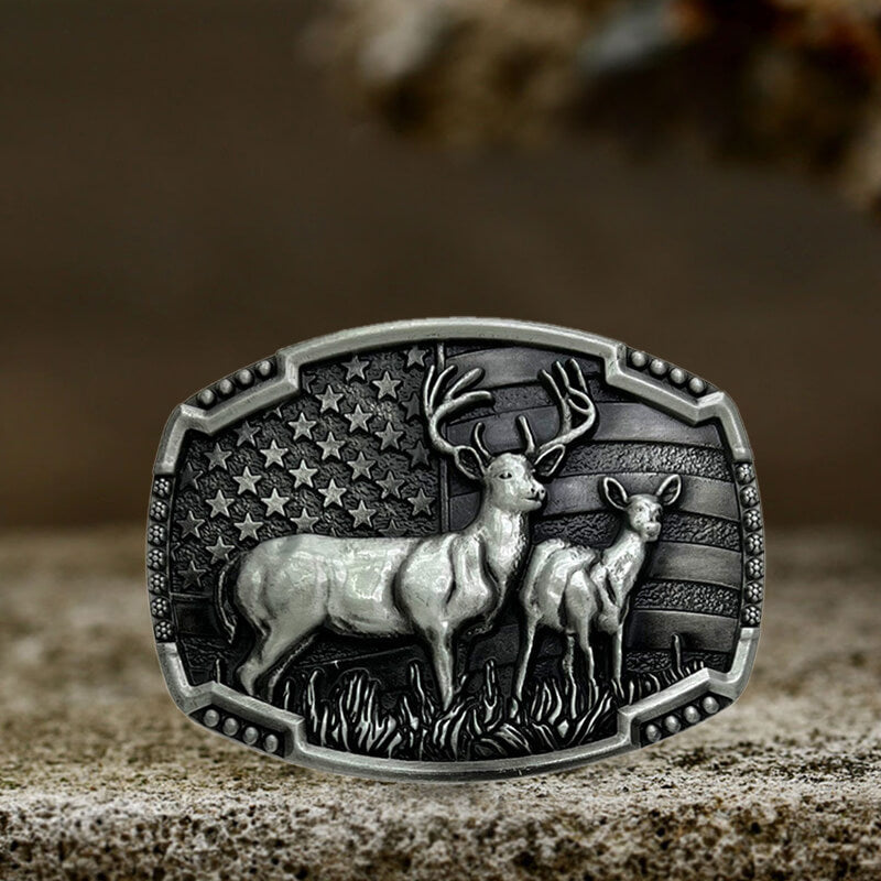 American Flag Elk Zinc Alloy Belt Buckle
