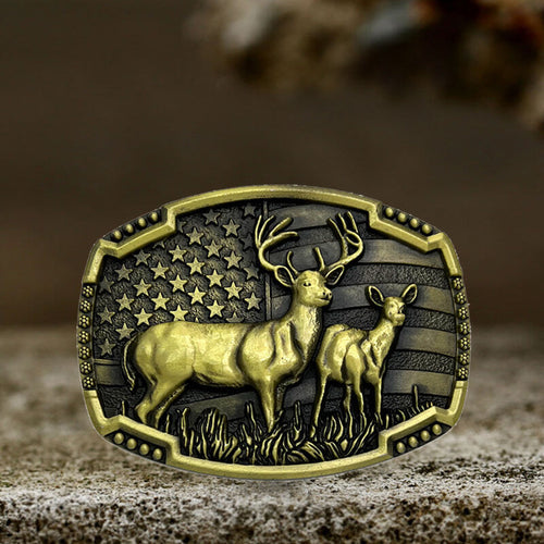 American Flag Elk Zinc Alloy Belt Buckle
