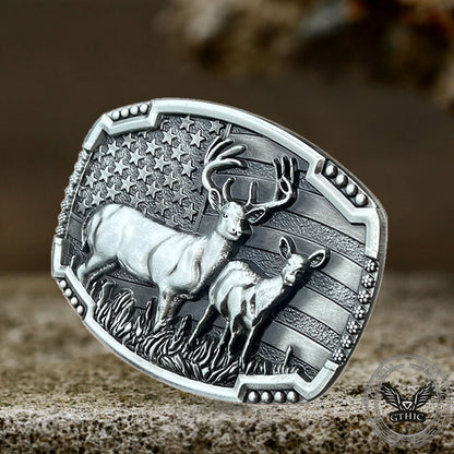 American Flag Elk Zinc Alloy Belt Buckle