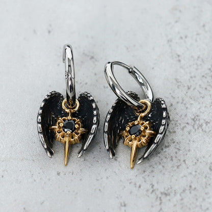 Angel Wing Cross Star Stainless Steel Earrings
