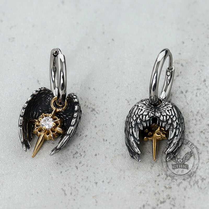 Angel Wing Cross Star Stainless Steel Earrings