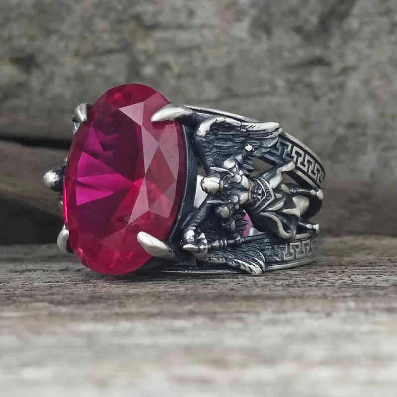 Archangel Michael Wings Gem Sterling Silver Ring