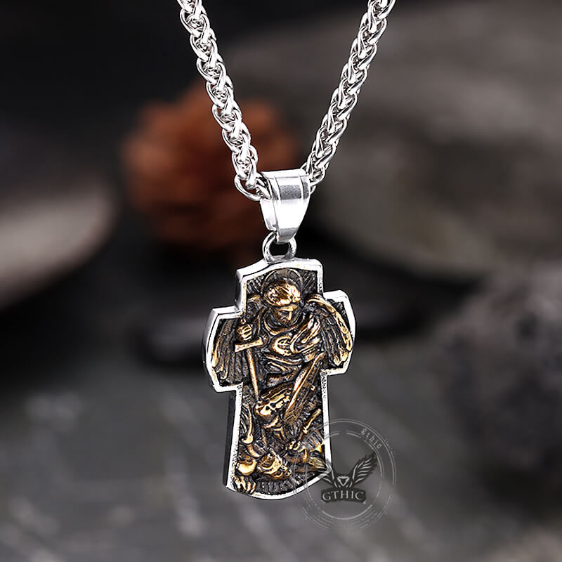 Archangel Saint Michael Cross Stainless Steel Pendant