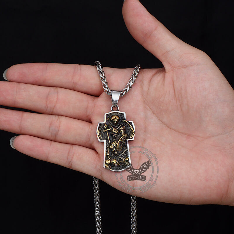 Archangel Saint Michael Cross Stainless Steel Pendant