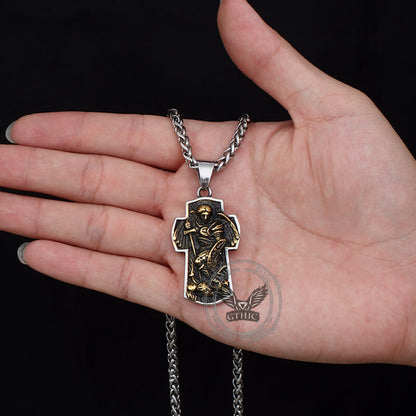 Archangel Saint Michael Cross Stainless Steel Pendant
