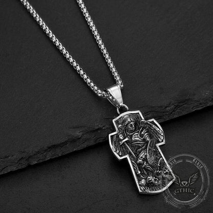 Archangel Saint Michael Cross Stainless Steel Pendant