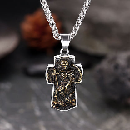 Archangel Saint Michael Cross Stainless Steel Pendant