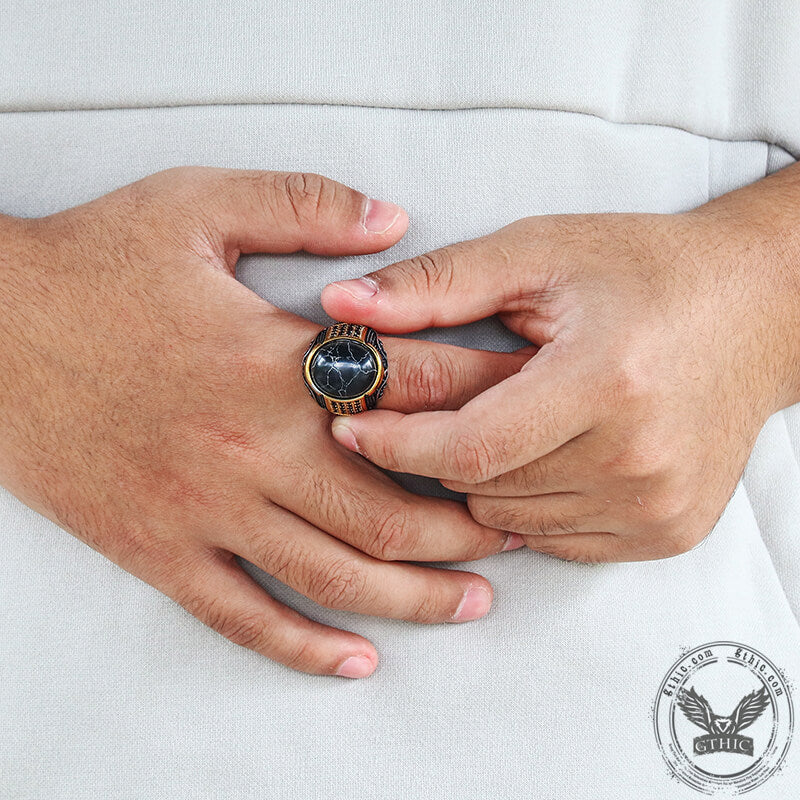 Black Stone Stainless Steel Gemstone Ring