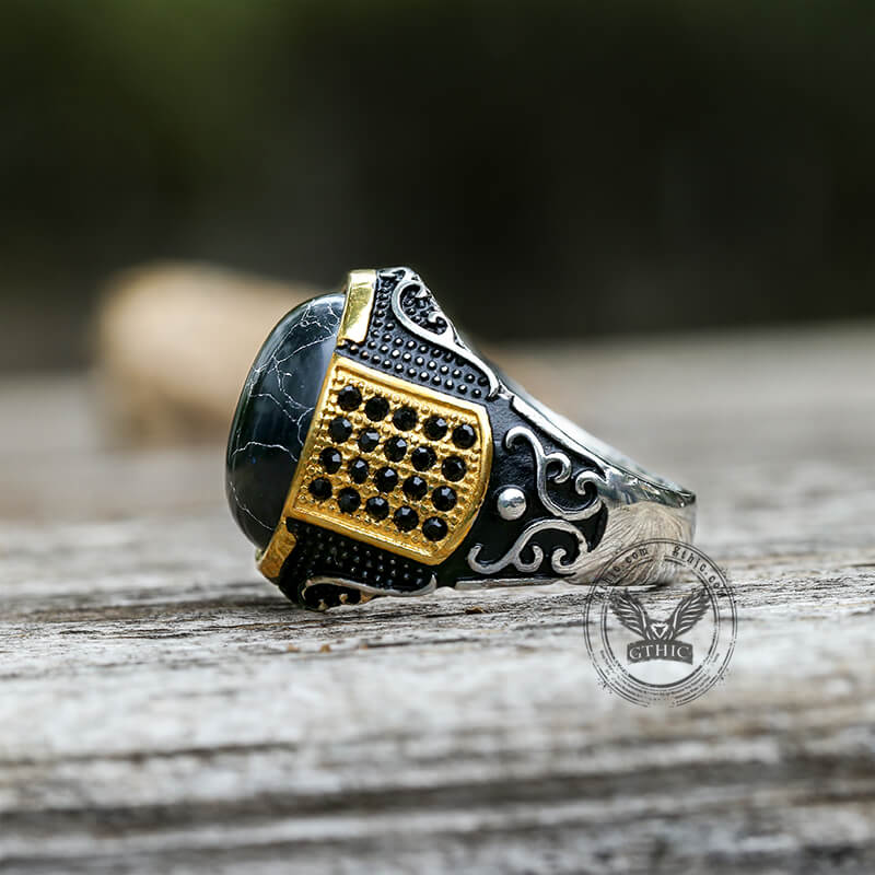 Black Stone Stainless Steel Gemstone Ring
