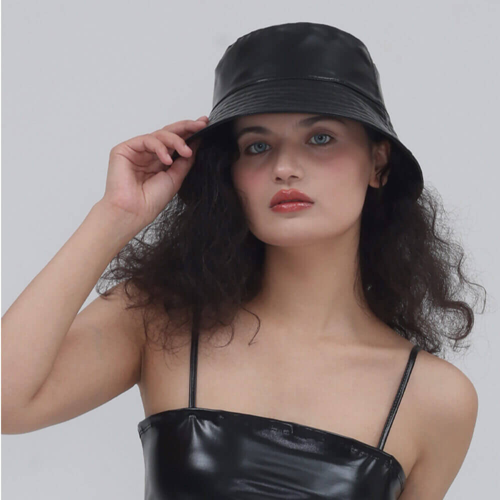 British Patent Leather Small Brim Bucket Hat
