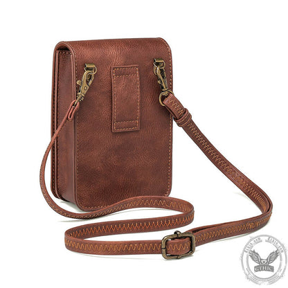 Brown Turquoise Inlaid Leather Bag