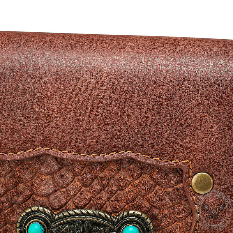 Brown Turquoise Inlaid Leather Bag