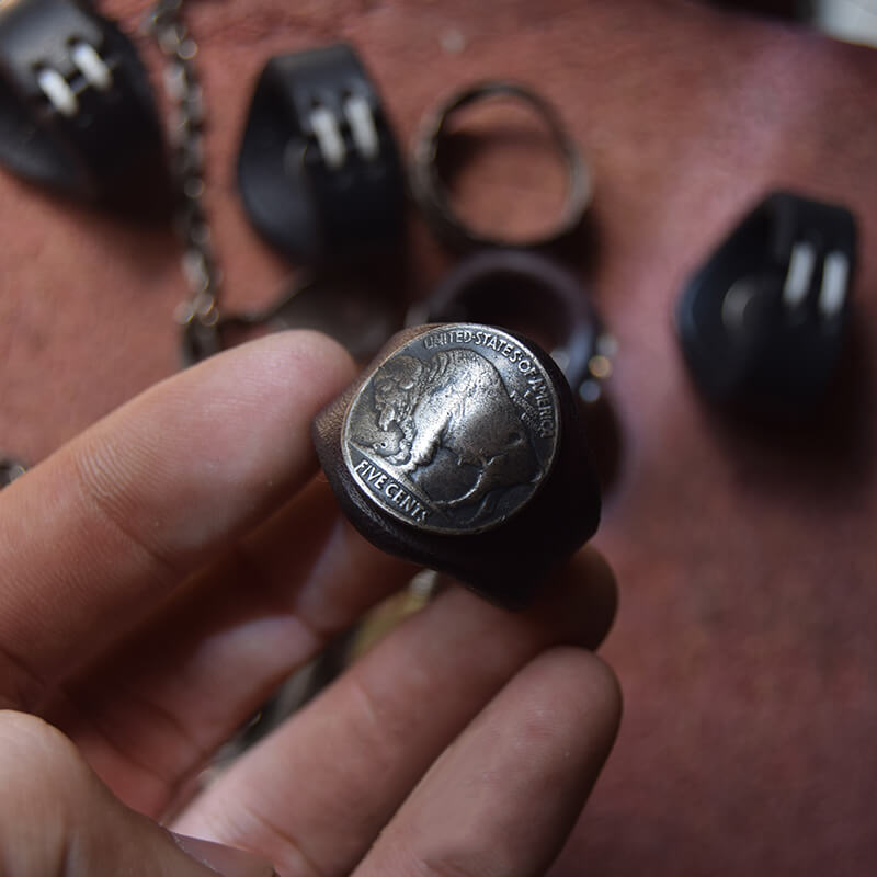 Buffalo Nickel Leather Scarf Ring