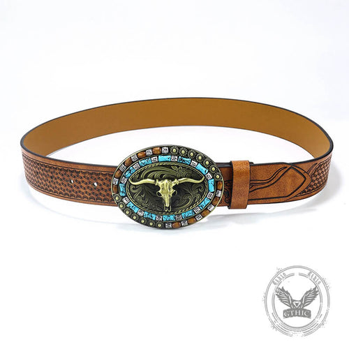 Bull Head Western Cowboy Pu Leather Belt