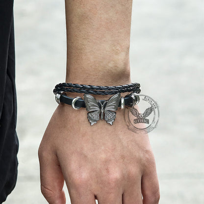 Butterfly Alloy Leather Bracelet