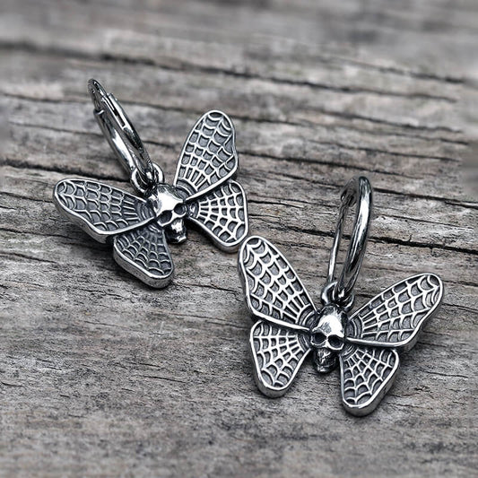 Butterfly Skull Stainless Steel Hoop Earrings