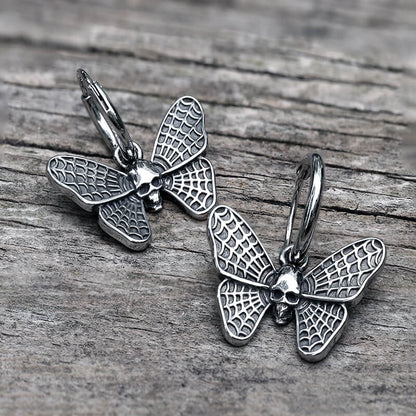Butterfly Skull Stainless Steel Hoop Earrings