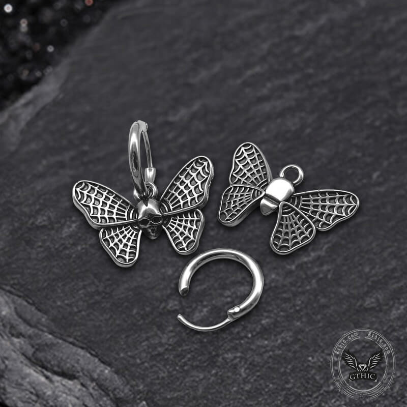 Butterfly Skull Stainless Steel Hoop Earrings