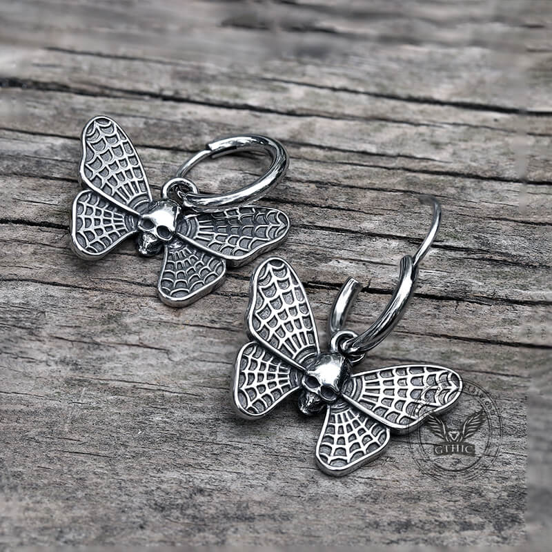 Butterfly Skull Stainless Steel Hoop Earrings