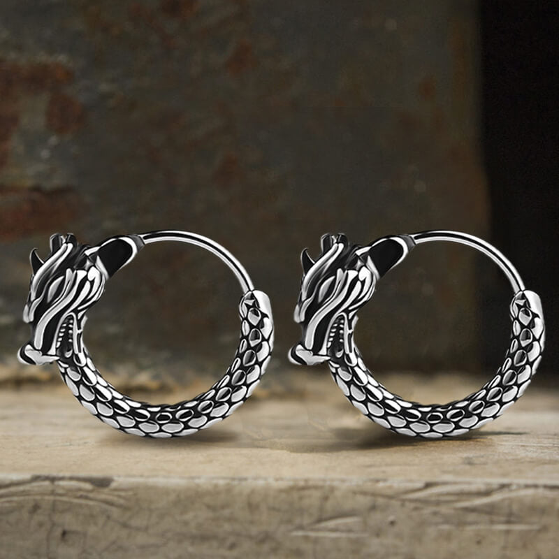 Chinese Dragon Design Stainless Steel Earrings