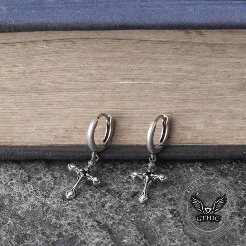 Claw-set Gemstone Cross Sterling Silver Earrings