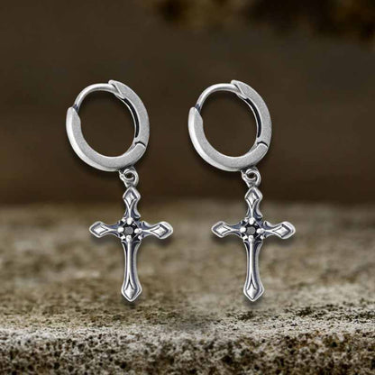 Claw-set Gemstone Cross Sterling Silver Earrings