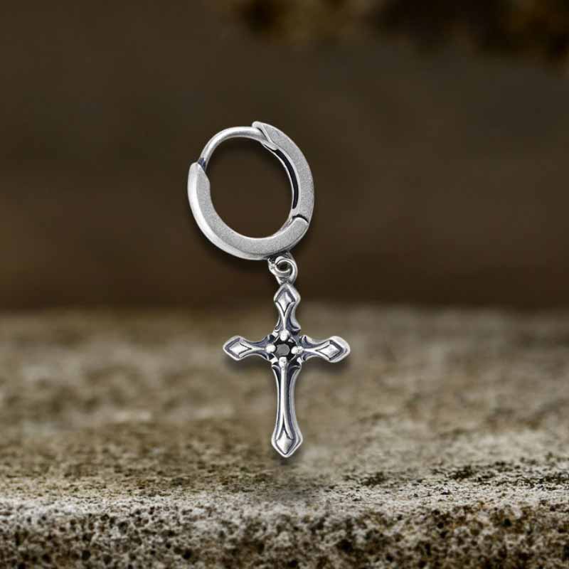 Claw-set Gemstone Cross Sterling Silver Earrings
